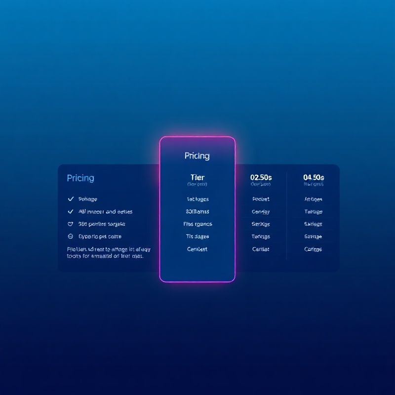 Three indigo pricing tier cards floating on a gradient background